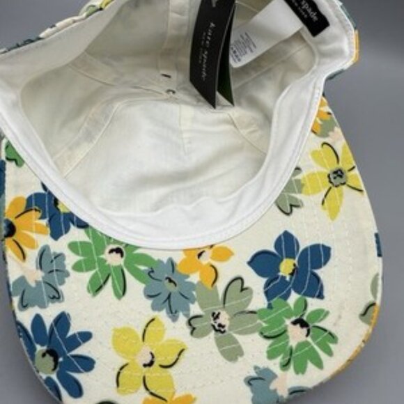 NWT Kate Spade Floral Printed Cap Hat Cream Yellow Blue Green Spade Logo - Picture 6 of 11